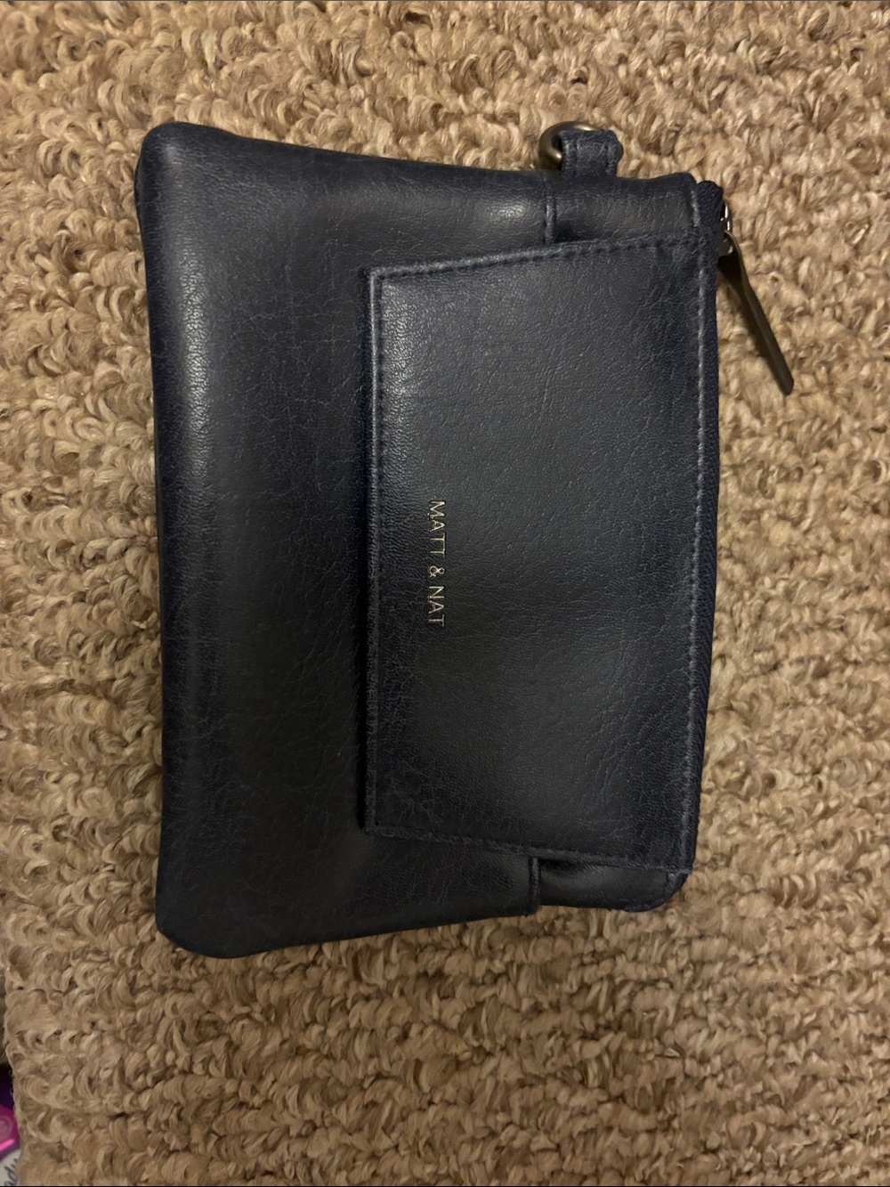 Matt & Nat Navy Vegan Leather Zip Wristlet with Front Flap Pocket